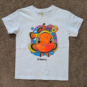 T-Shirt for Kids White with Fish Size 4 Cotton NEW